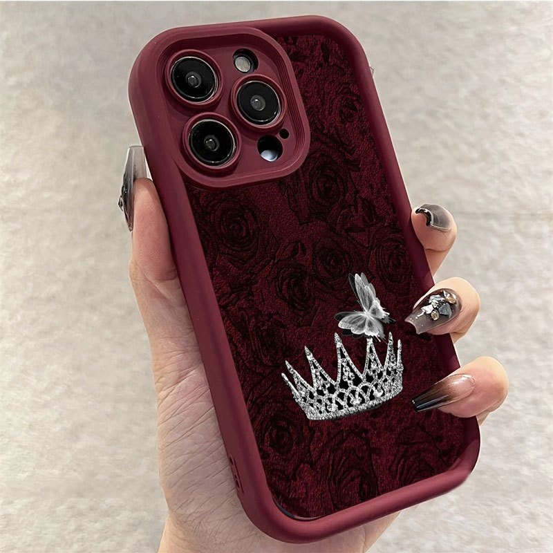 Apple Iphone 15 Pro Max - Phone Case Red Rose Silver Crown